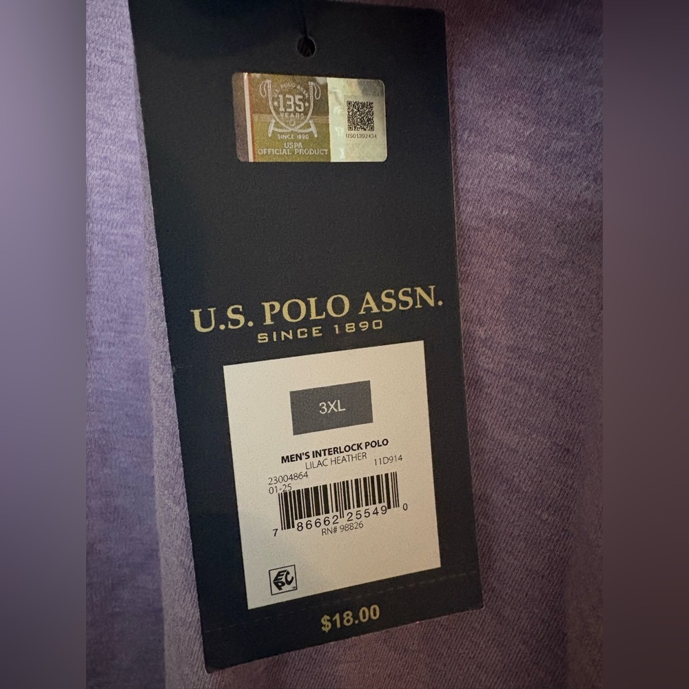 NWT U.S. Polo Assn. Men’s 3x Lilac Heather top - Picture 4 of 4